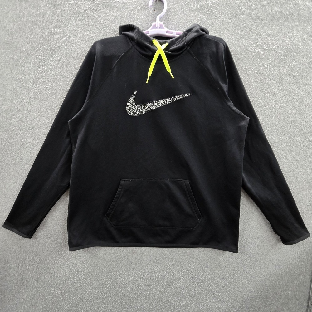 Nike Men Hoodie XL Black Fleece Swoosh Logo THERMA-FIT Activewear Long Sleeve
